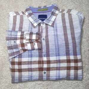 Tommy Bahama Long Sleeve Button Up Sz L Plaid Shirt 85% Linen